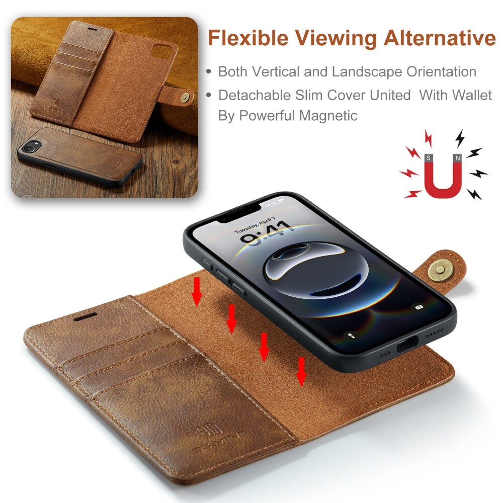 iPhone 16e Pungetui med aftageligt cover, Cognac