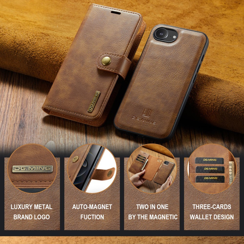 iPhone 16e Pungetui med aftageligt cover, Cognac