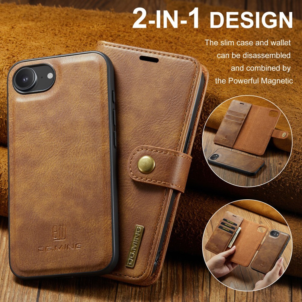 iPhone 16e Pungetui med aftageligt cover, Cognac