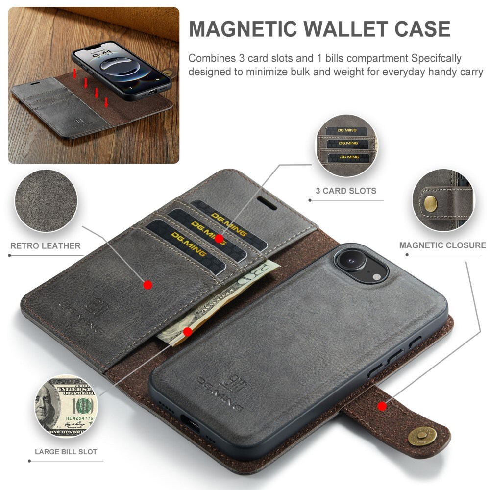 iPhone 16e Pungetui med aftageligt cover, Brown