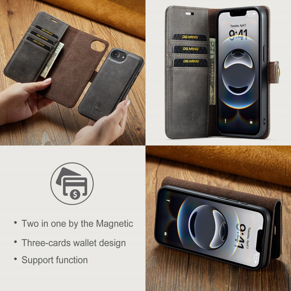 iPhone 16e Pungetui med aftageligt cover, Brown