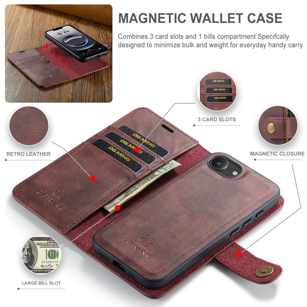 iPhone 16e Pungetui med aftageligt cover, Red