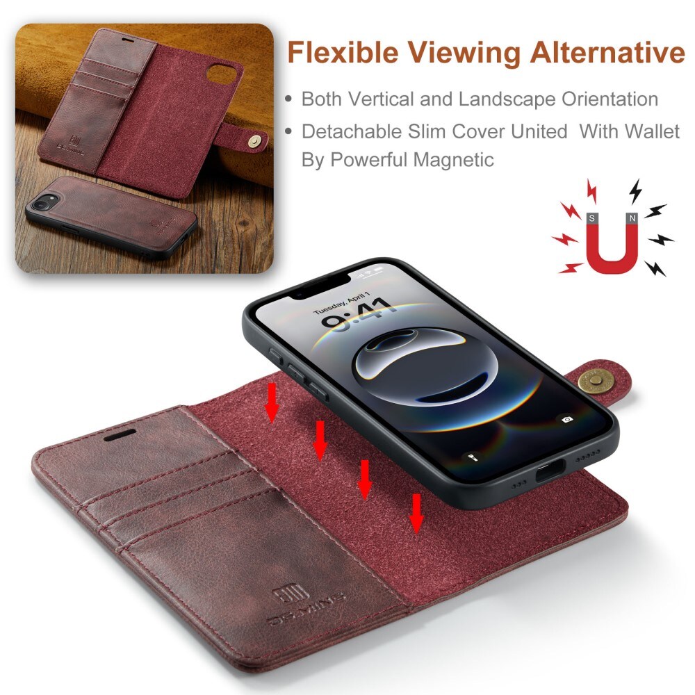 iPhone 16e Pungetui med aftageligt cover, Red