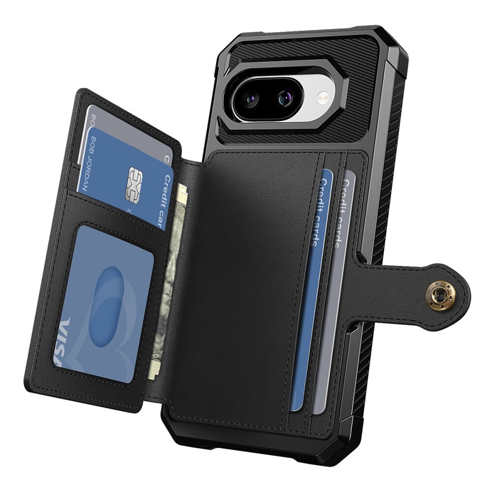 Google Pixel 9a Stødsikkert mobilcover med pung, Sort