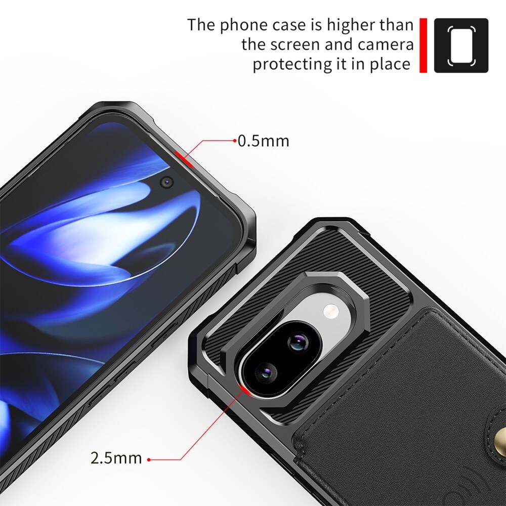 Google Pixel 9a Stødsikkert mobilcover med pung, Sort