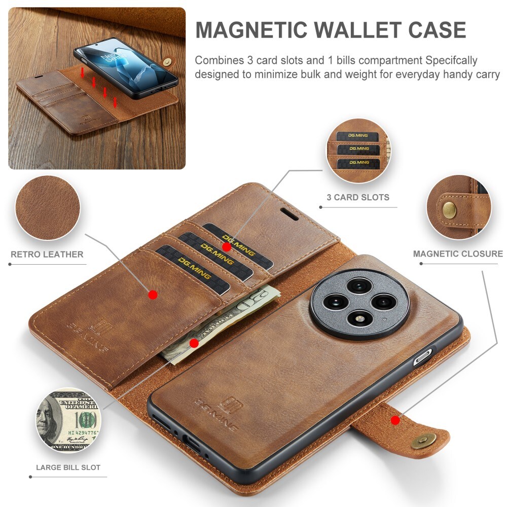  OnePlus 13 Pungetui med aftageligt cover, Cognac
