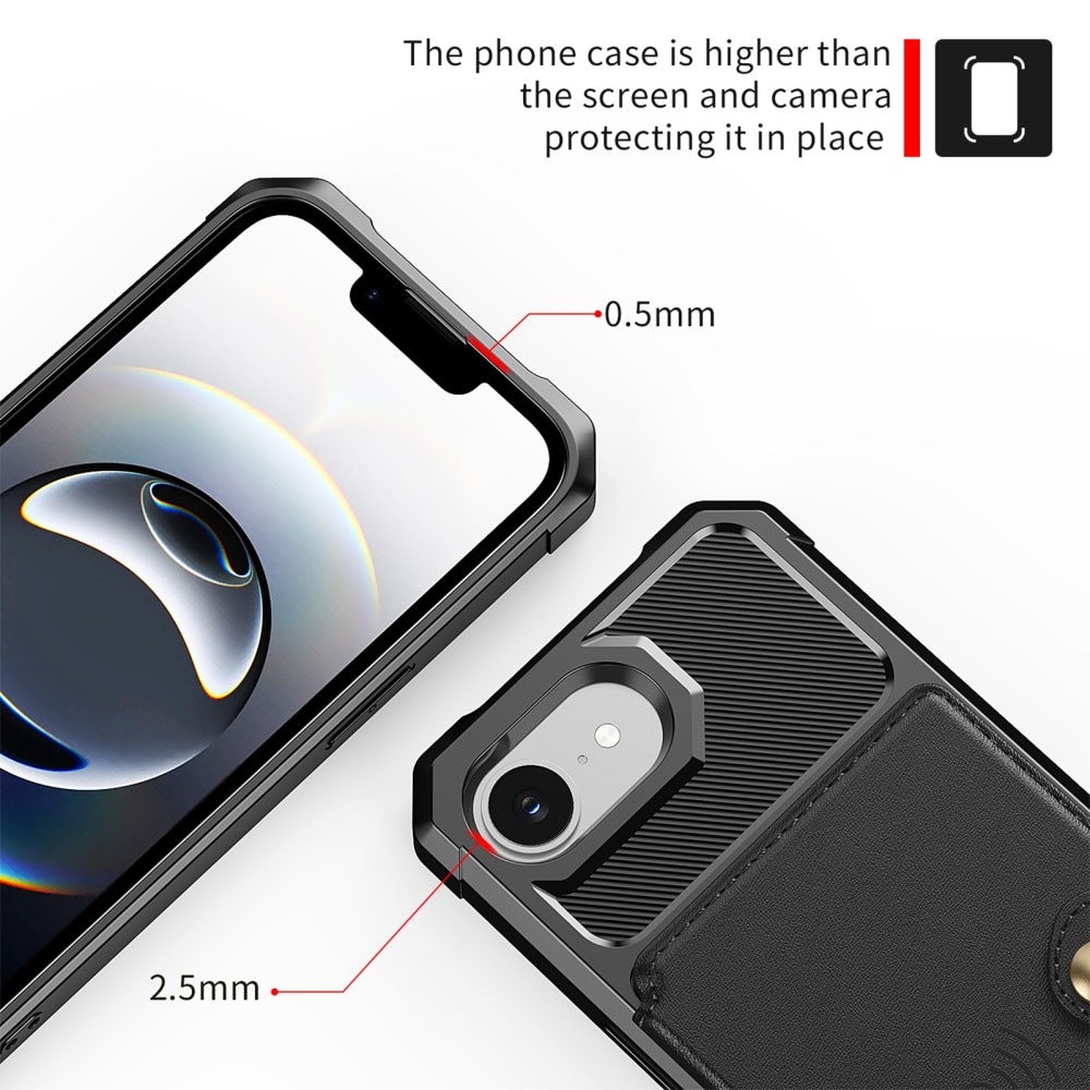iPhone 16e Stødsikkert mobilcover med pung, Sort