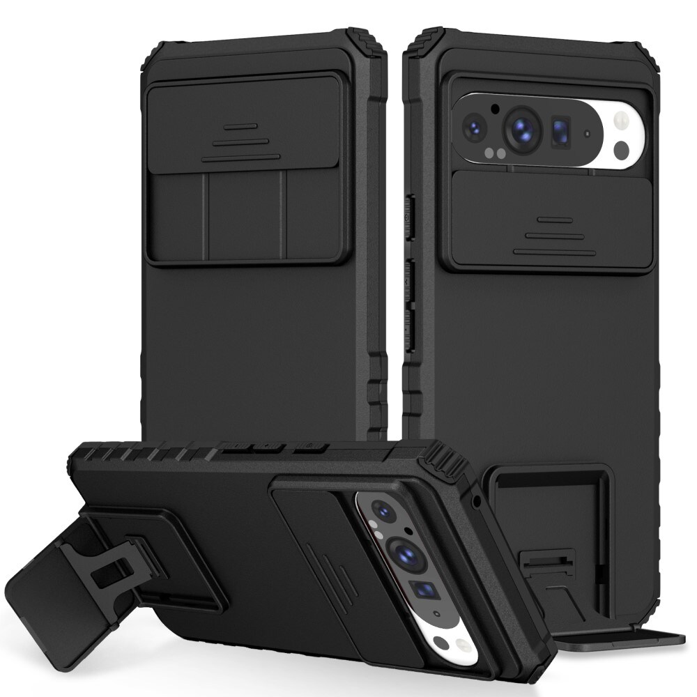 Google Pixel 9 Pro XL Cover med Kickstand & Kamerabeskyttelse, Sort