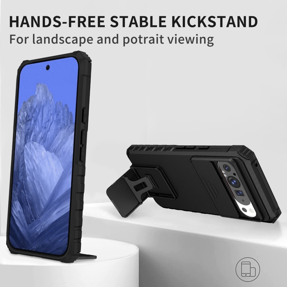 Google Pixel 9 Pro XL Cover med Kickstand & Kamerabeskyttelse, Sort