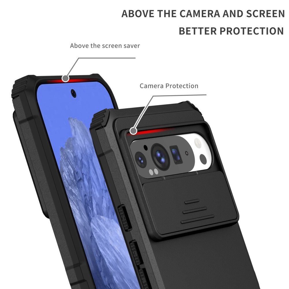 Google Pixel 9 Pro XL Cover med Kickstand & Kamerabeskyttelse, Sort