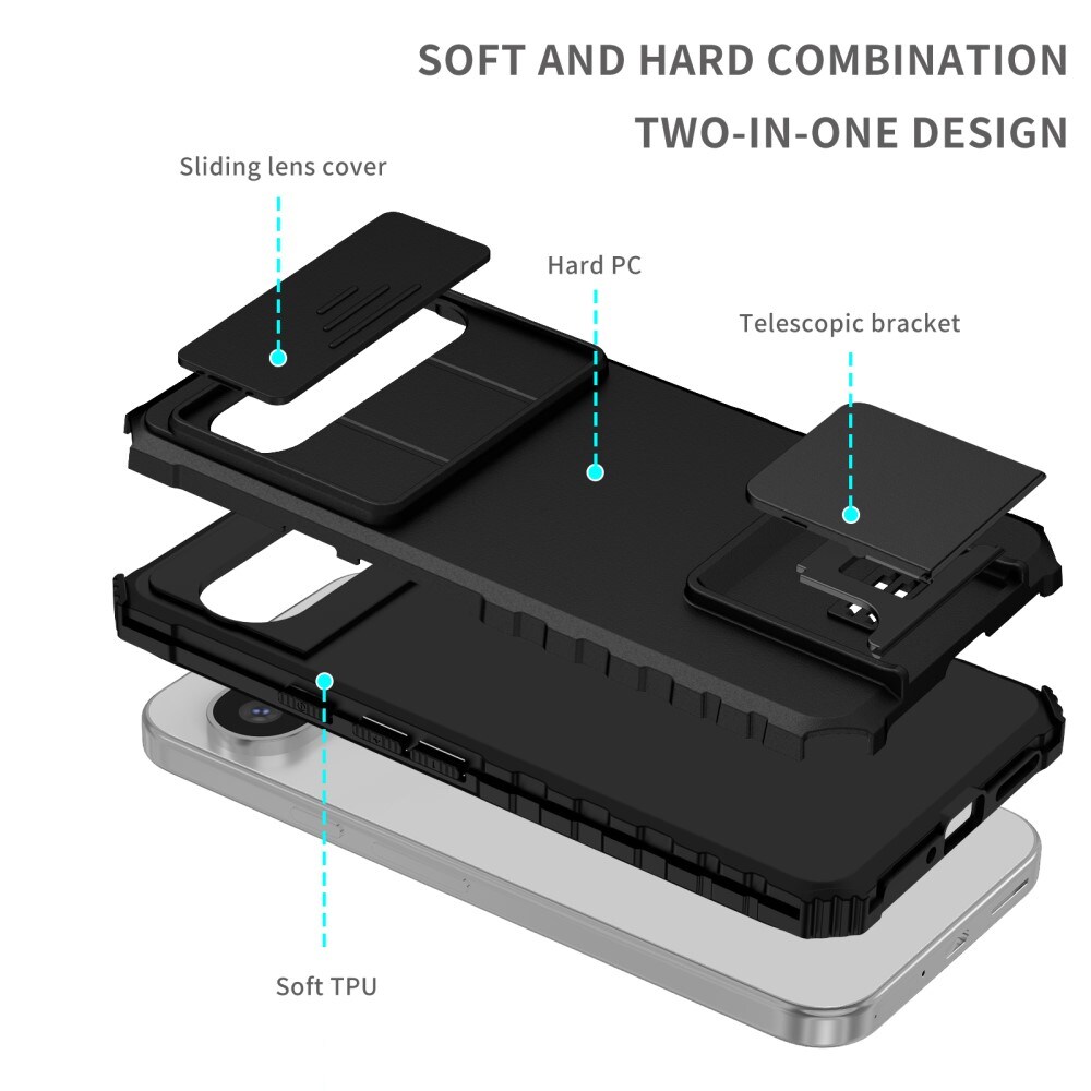 Google Pixel 9 Pro XL Cover med Kickstand & Kamerabeskyttelse, Sort