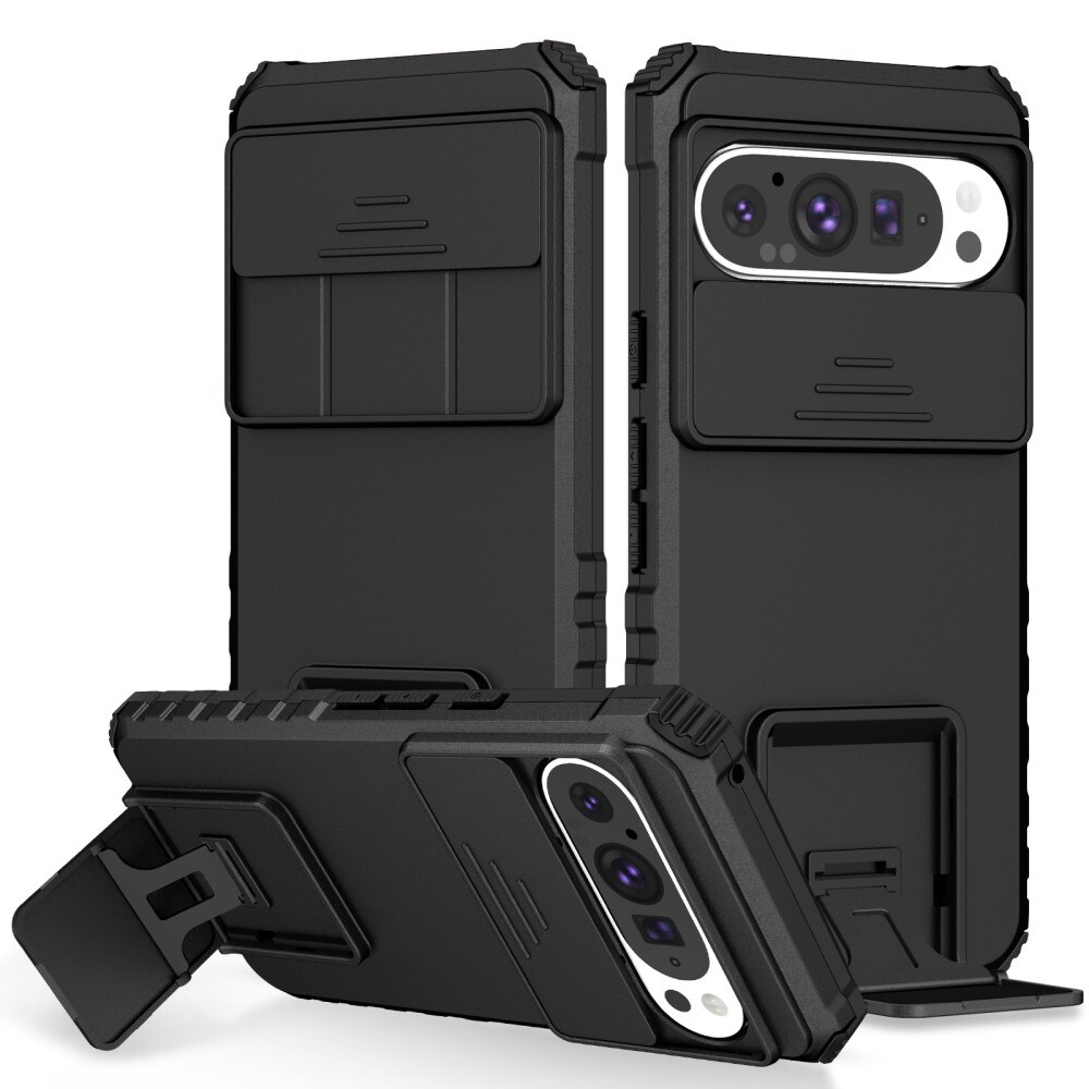 Google Pixel 9 Pro Cover med Kickstand & Kamerabeskyttelse, Sort