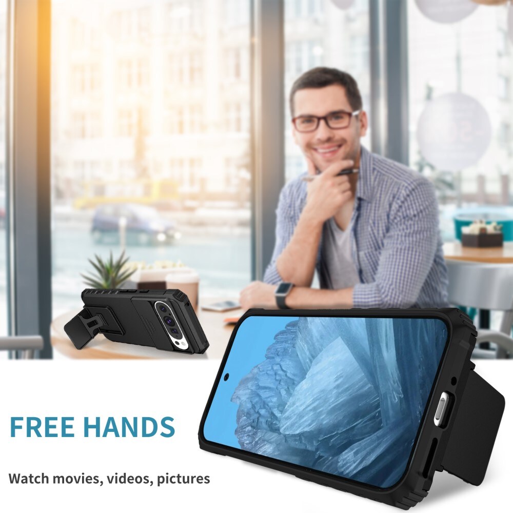 Google Pixel 9 Pro Cover med Kickstand & Kamerabeskyttelse, Sort