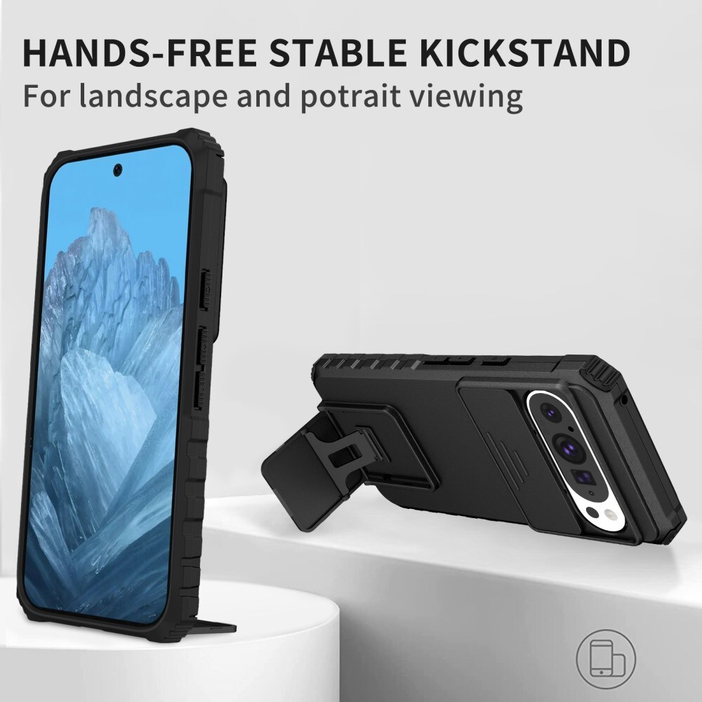 Google Pixel 9 Pro Cover med Kickstand & Kamerabeskyttelse, Sort