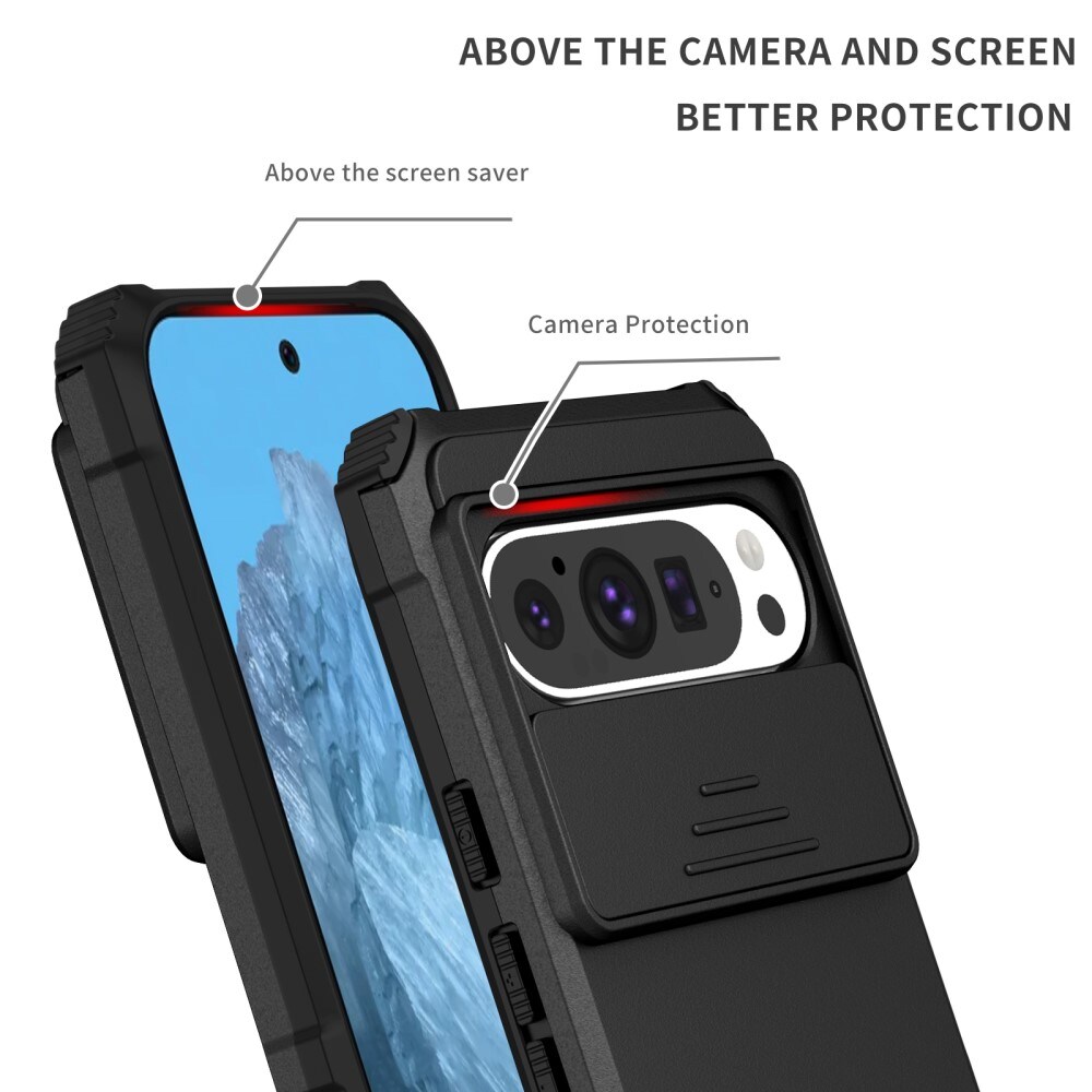 Google Pixel 9 Pro Cover med Kickstand & Kamerabeskyttelse, Sort