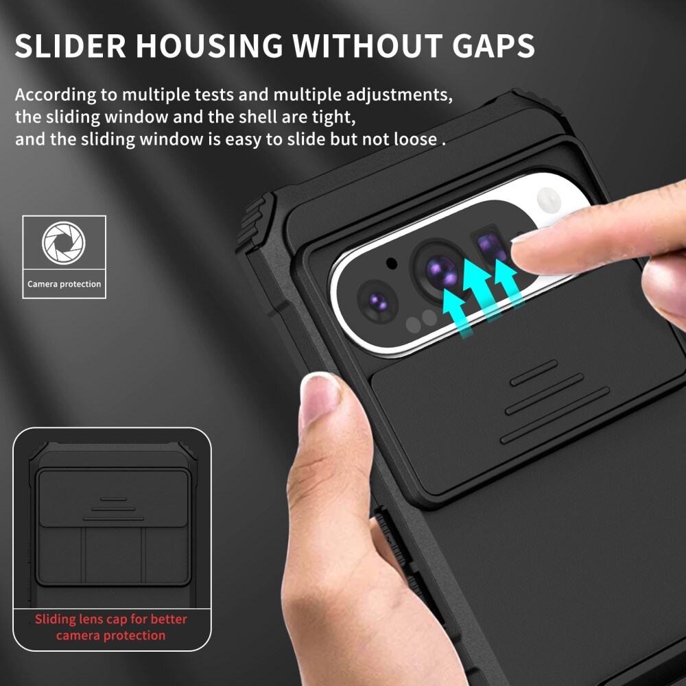 Google Pixel 9 Pro Cover med Kickstand & Kamerabeskyttelse, Sort