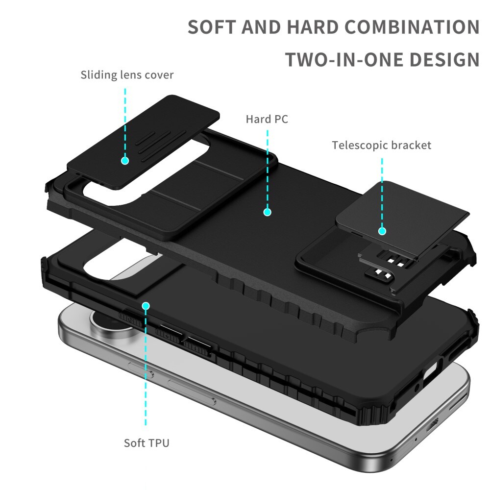 Google Pixel 9 Pro Cover med Kickstand & Kamerabeskyttelse, Sort