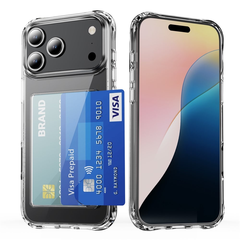 iPhone 17 Pro Max Hybridcover med indbygget kortholder, Gennemsigtig