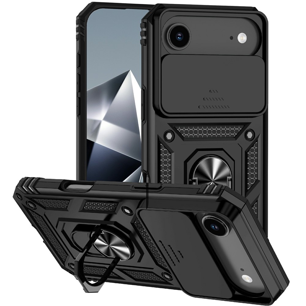 iPhone 17 Air Cover med kamerabeskyttelse & fingerring, Sort