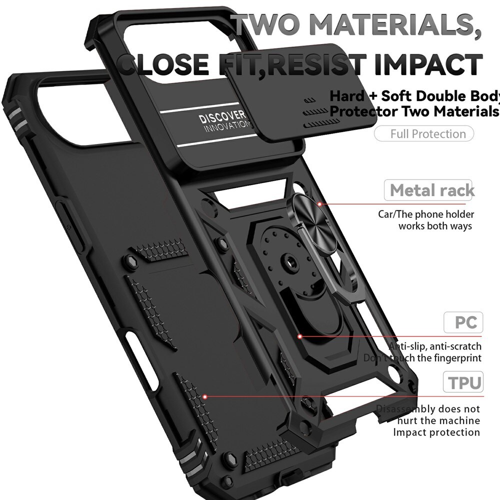 iPhone 17 Air Cover med kamerabeskyttelse & fingerring, Sort