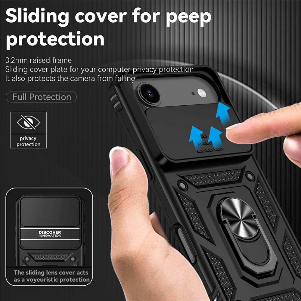 iPhone 17 Air Cover med kamerabeskyttelse & fingerring, Sort
