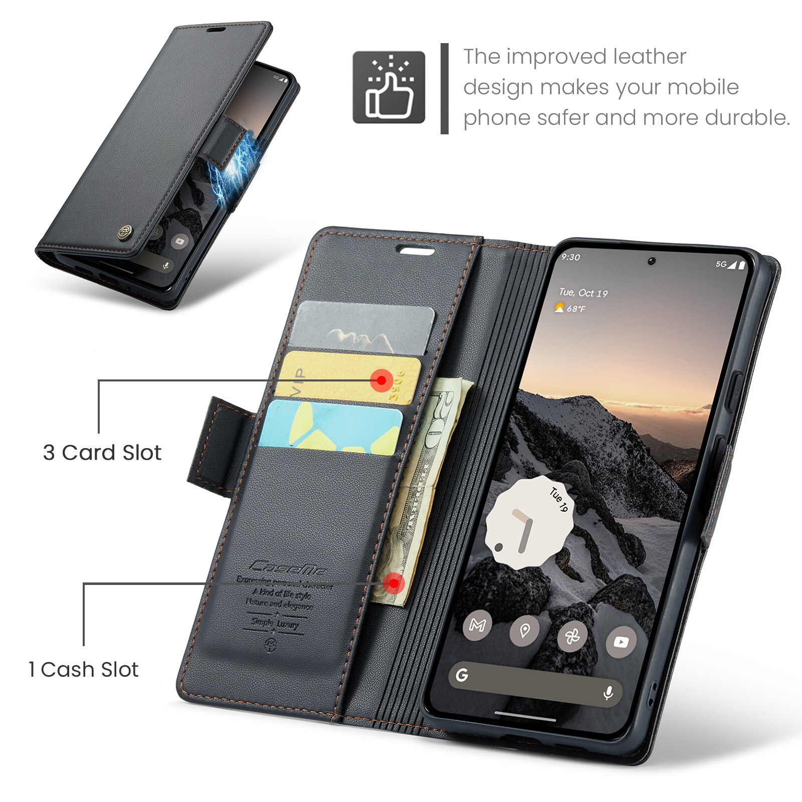 Google Pixel 10 Pro Slankt RFID-pungetui, Sort