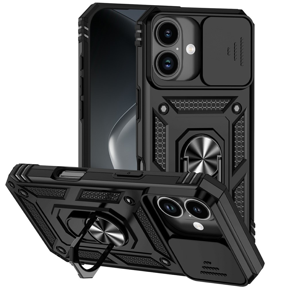 iPhone 17 Cover med kamerabeskyttelse & fingerring, Sort