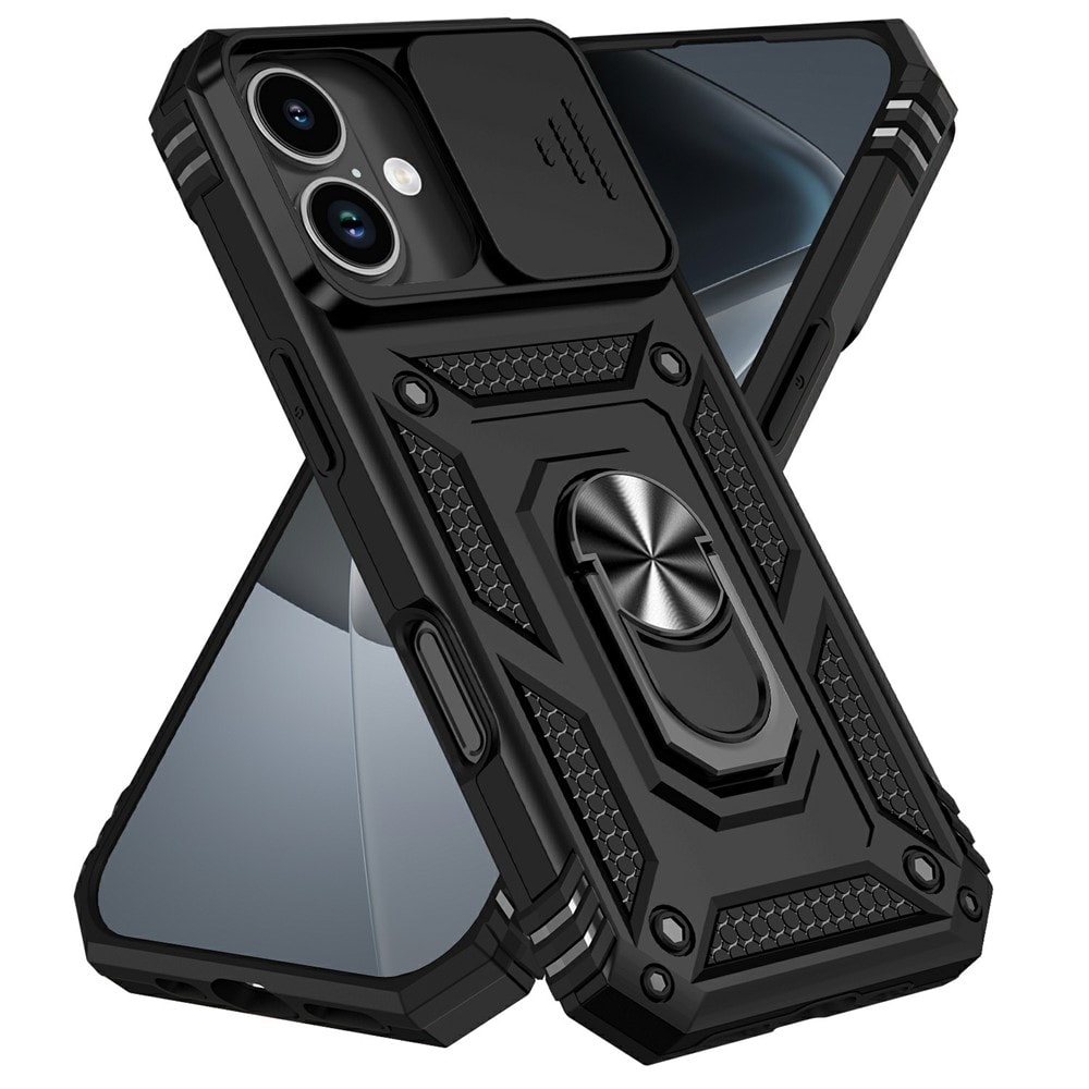 iPhone 17 Cover med kamerabeskyttelse & fingerring, Sort