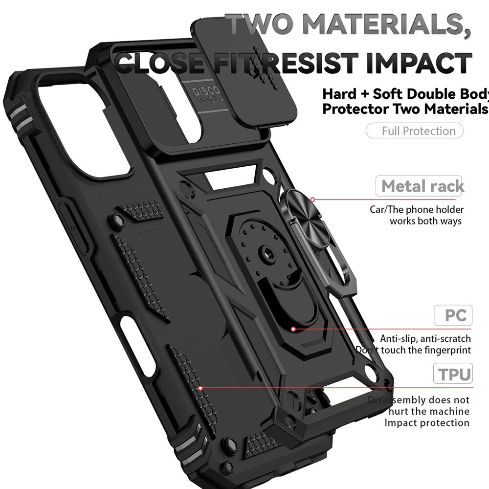 iPhone 17 Cover med kamerabeskyttelse & fingerring, Sort