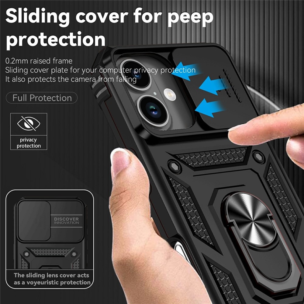 iPhone 17 Cover med kamerabeskyttelse & fingerring, Sort