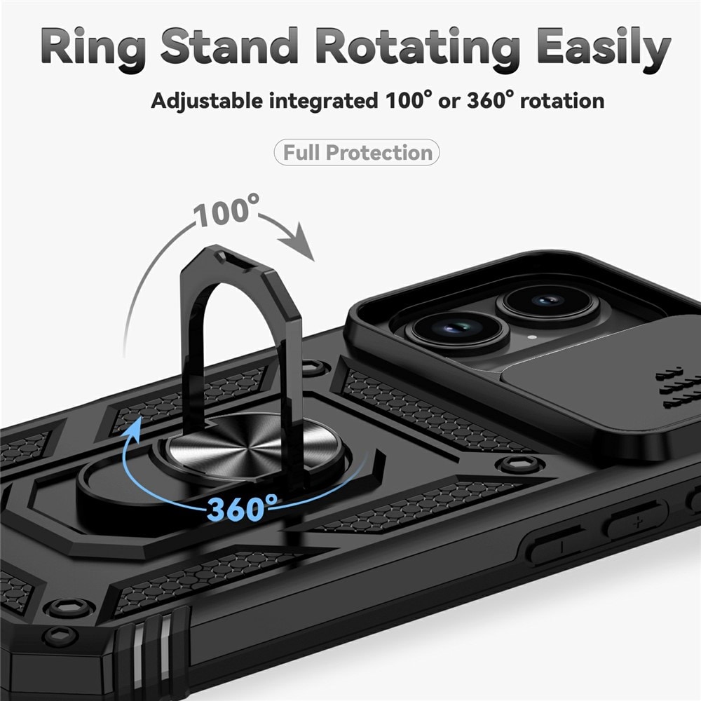iPhone 17 Cover med kamerabeskyttelse & fingerring, Sort