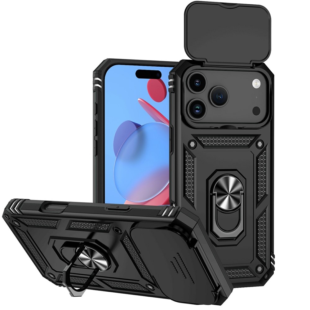iPhone 17 Pro Cover med kamerabeskyttelse & fingerring, Sort
