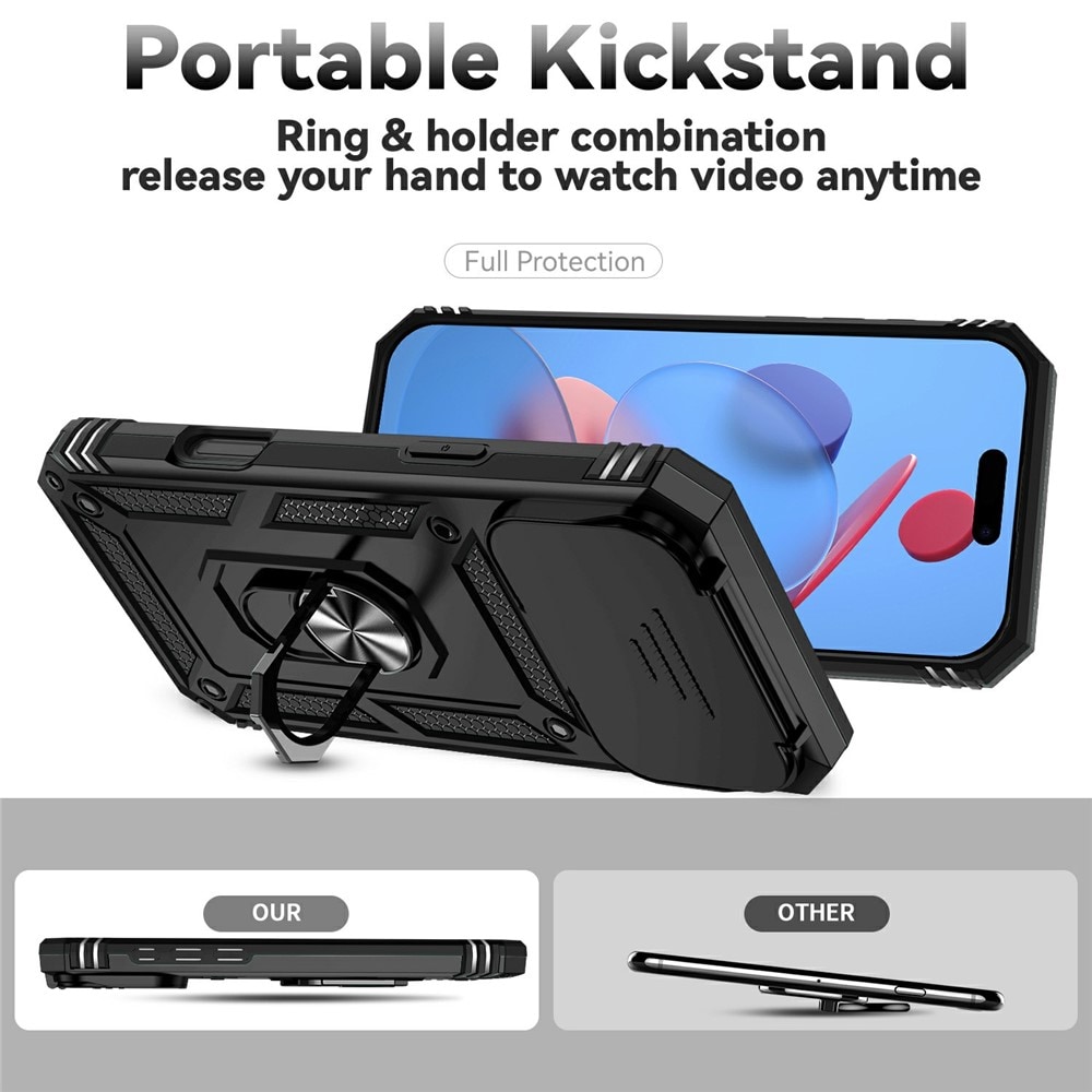 iPhone 17 Pro Cover med kamerabeskyttelse & fingerring, Sort