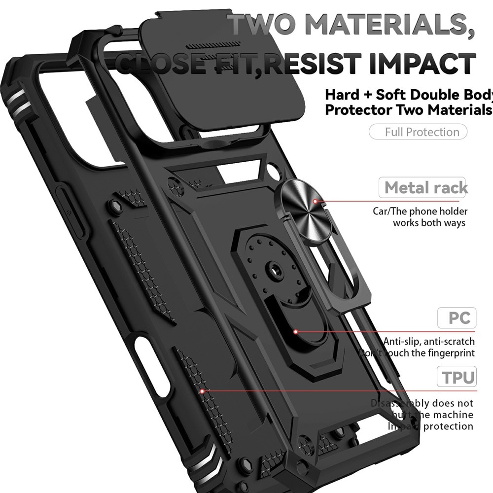 iPhone 17 Pro Cover med kamerabeskyttelse & fingerring, Sort