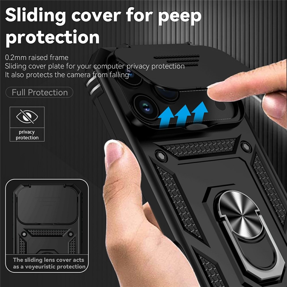 iPhone 17 Pro Cover med kamerabeskyttelse & fingerring, Sort