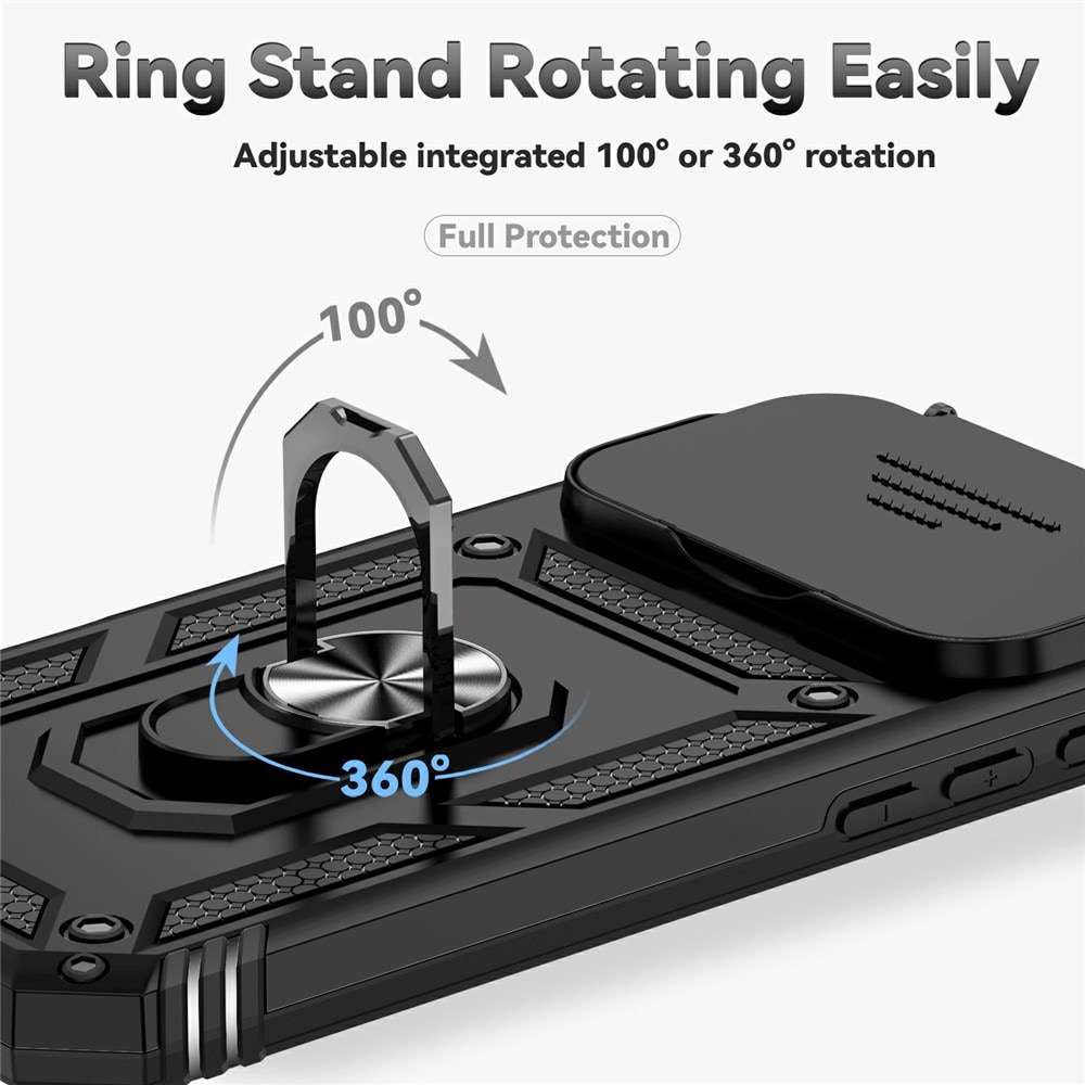 iPhone 17 Pro Cover med kamerabeskyttelse & fingerring, Sort