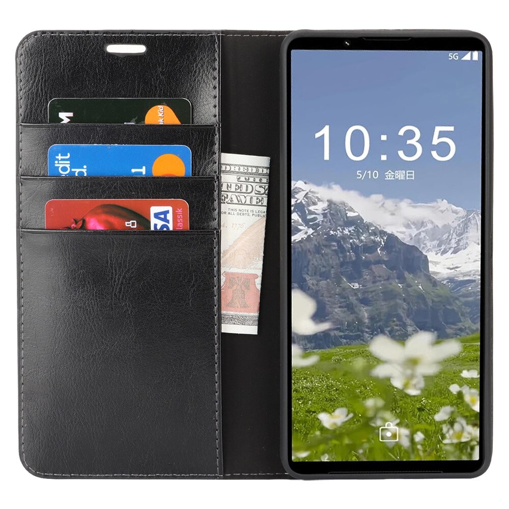 Sony Xperia 1 VII Smidigt mobiletui i ægte læder, Sort