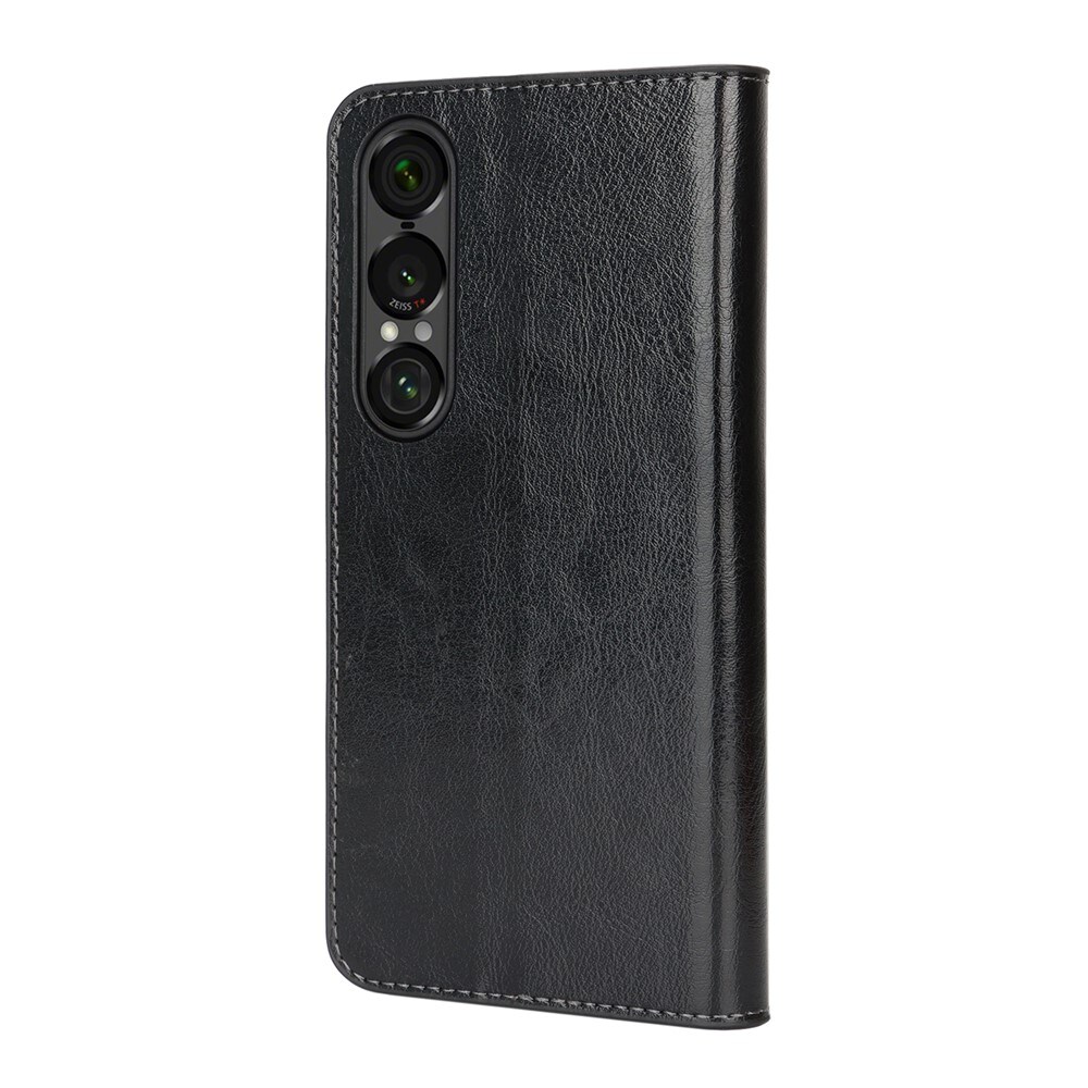 Sony Xperia 1 VII Smidigt mobiletui i ægte læder, Sort