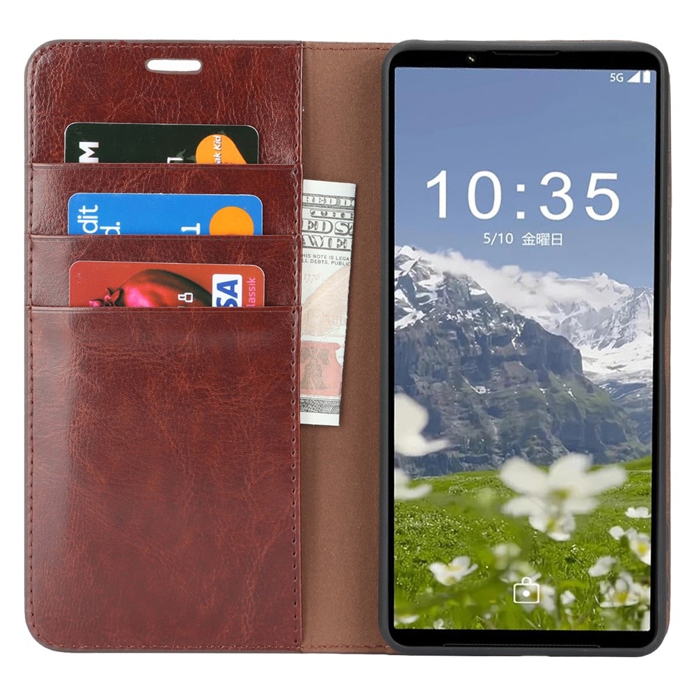 Sony Xperia 1 VII Smidigt mobiletui i ægte læder, Mørkebrun