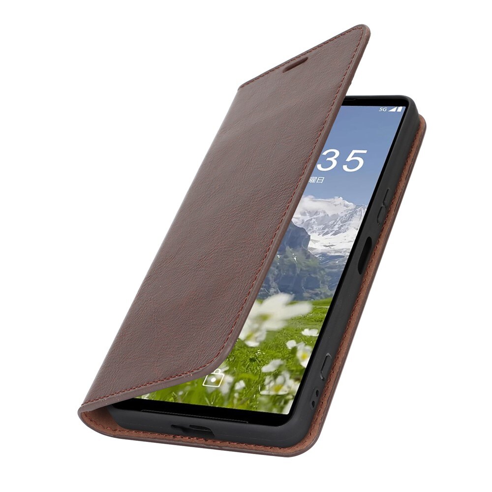 Sony Xperia 1 VII Smidigt mobiletui i ægte læder, Mørkebrun