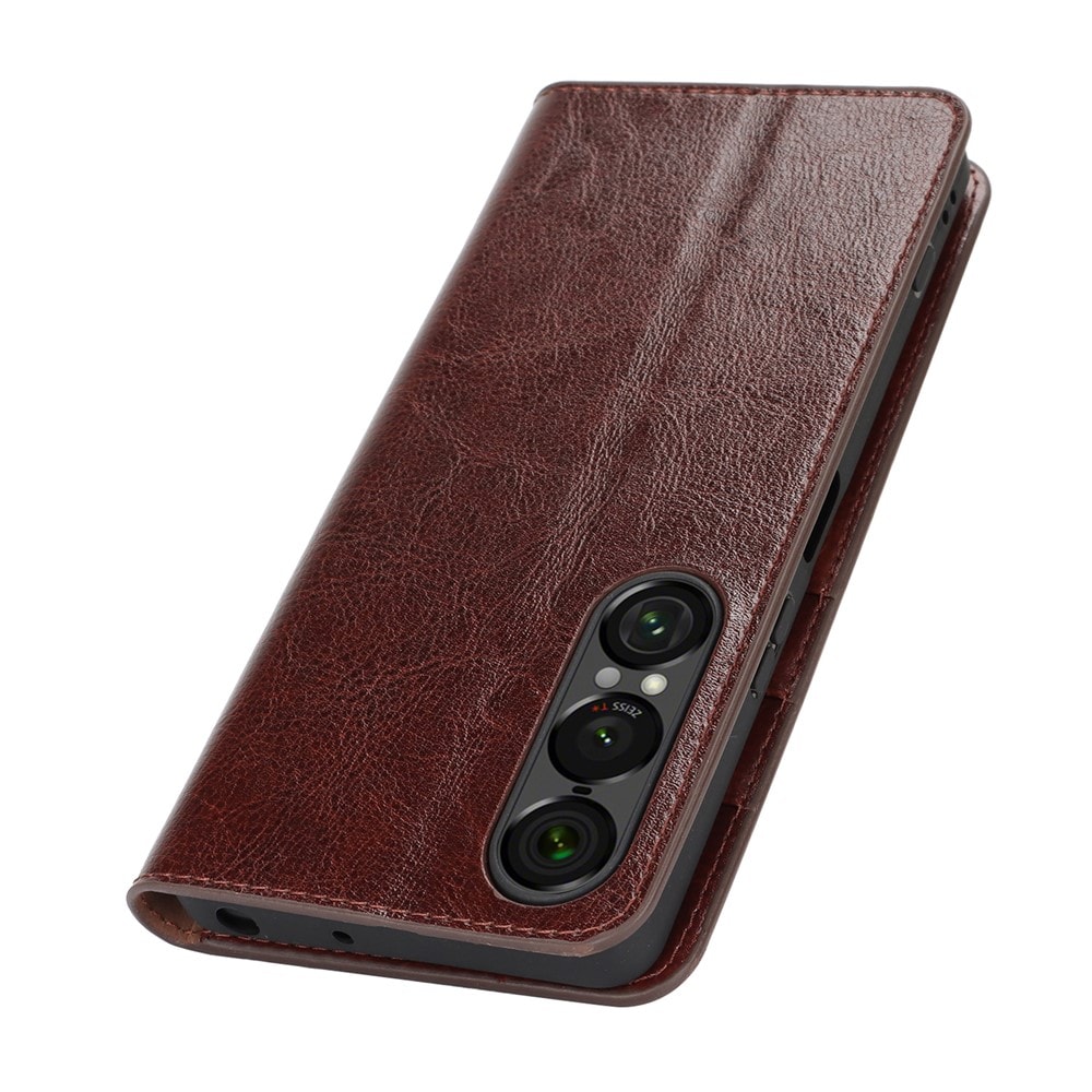 Sony Xperia 1 VII Smidigt mobiletui i ægte læder, Mørkebrun