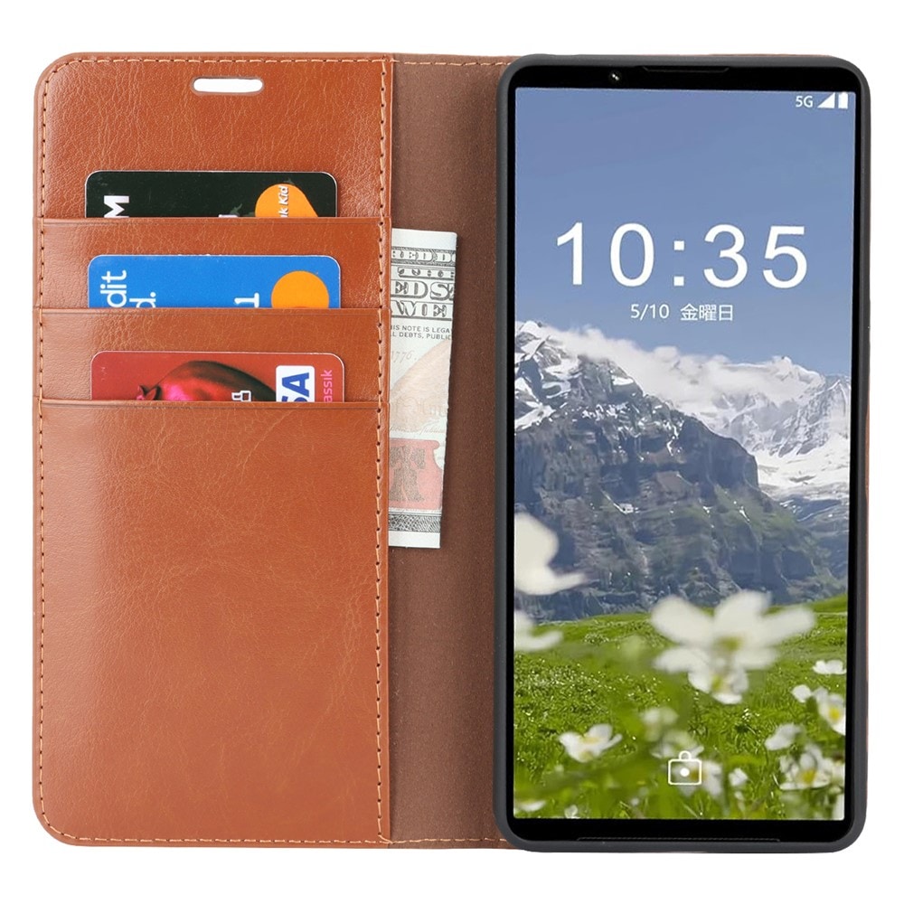 Sony Xperia 1 VII Smidigt mobiletui i ægte læder, Brun