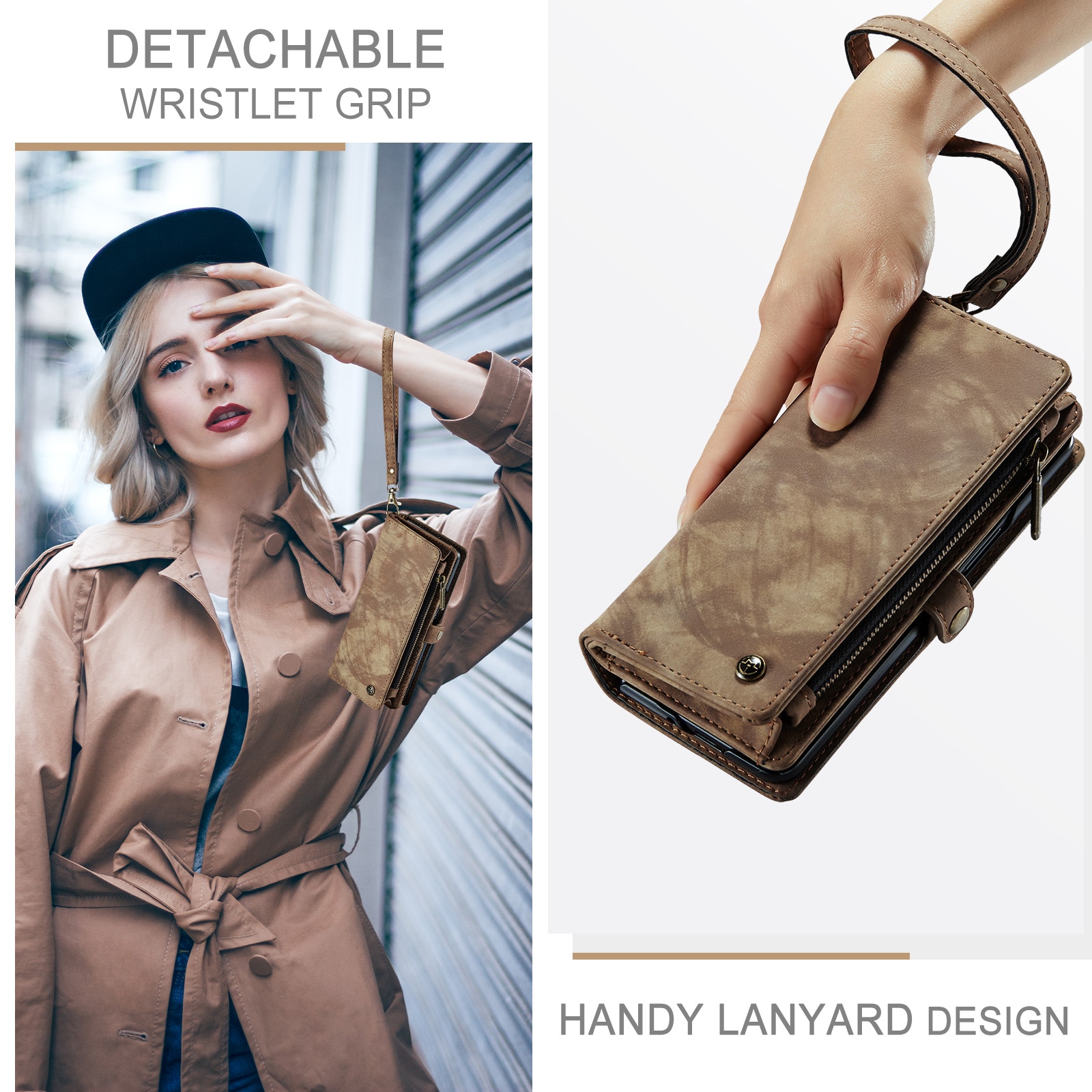 Samsung Galaxy Z Fold 7 Rummeligt pungetui med mange kortholdere, Brun