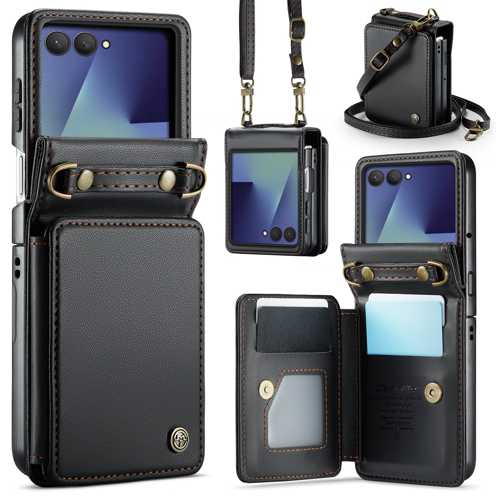 Samsung Galaxy Z Flip 7 Cover med indbygget pung og RFID-beskyttelse Sort