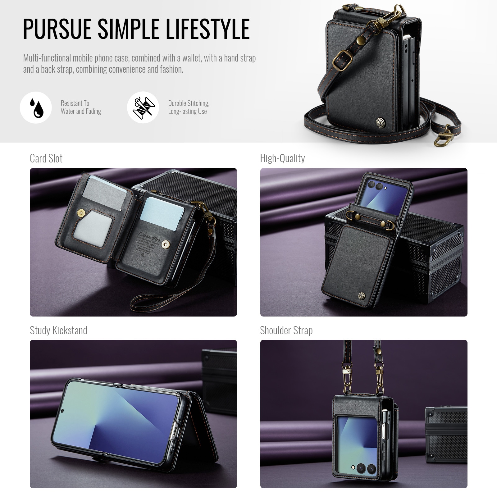 Samsung Galaxy Z Flip 7 Cover med indbygget pung og RFID-beskyttelse Sort