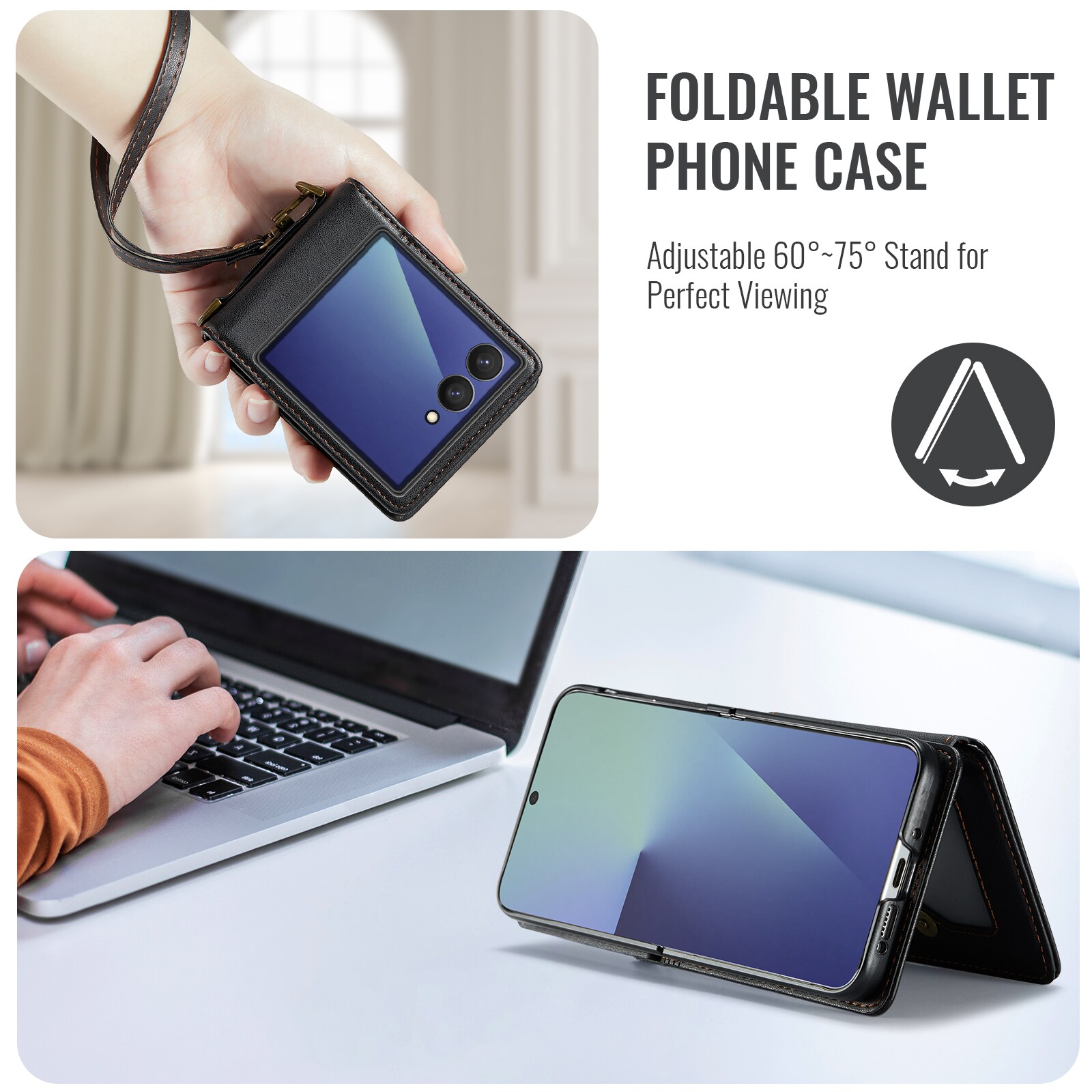 Samsung Galaxy Z Flip 7 Cover med indbygget pung og RFID-beskyttelse Sort