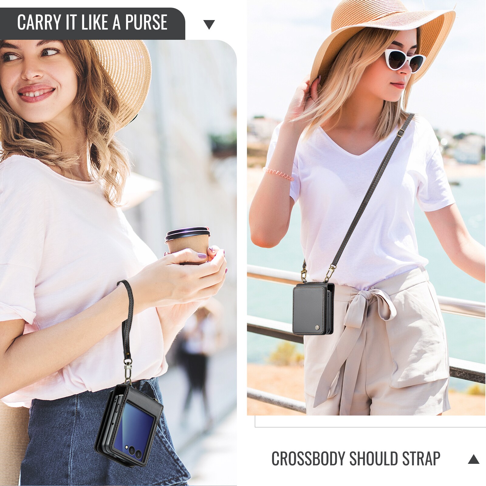 Samsung Galaxy Z Flip 7 Cover med indbygget pung og RFID-beskyttelse Sort
