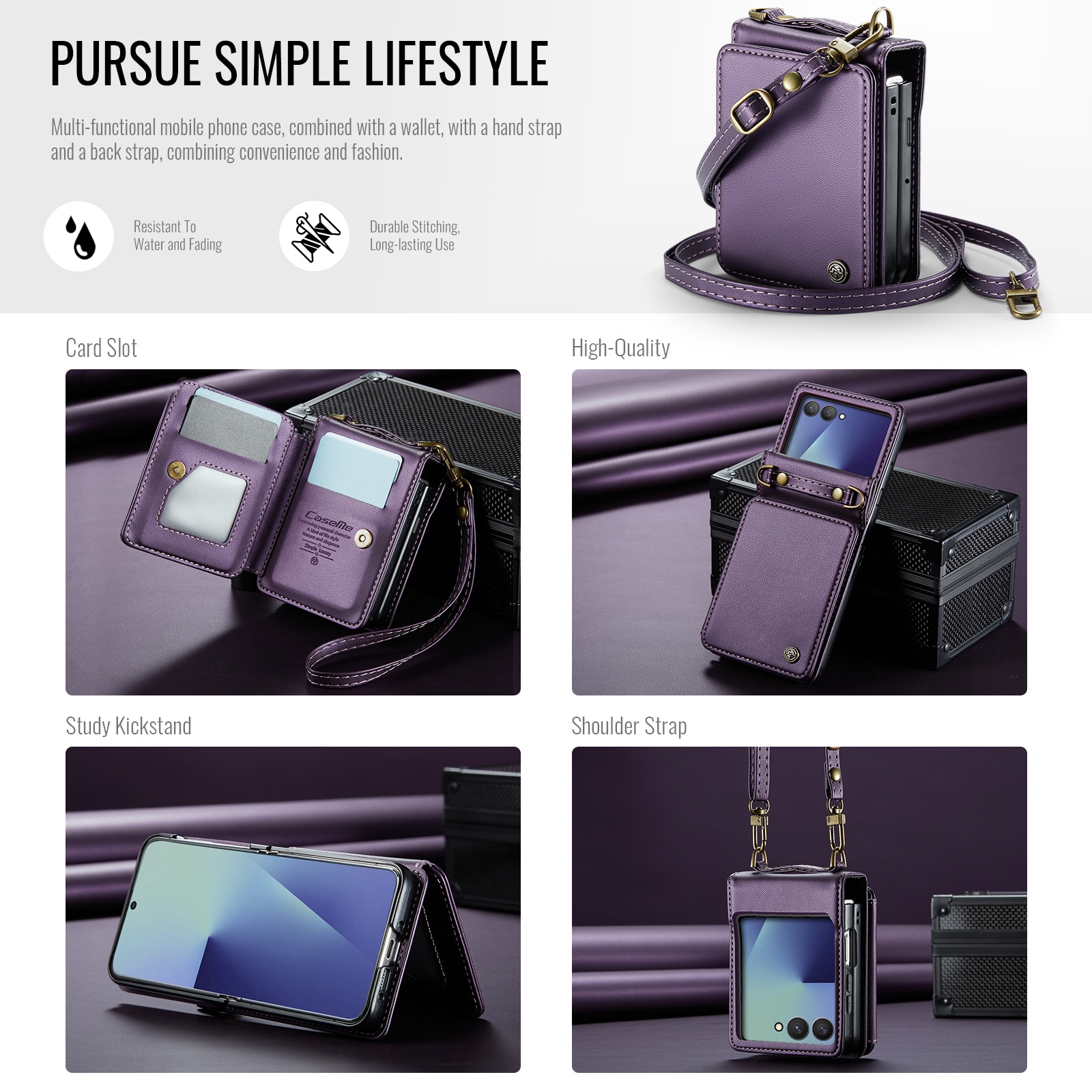 Samsung Galaxy Z Flip 7 Cover med indbygget pung og RFID-beskyttelse Lilla
