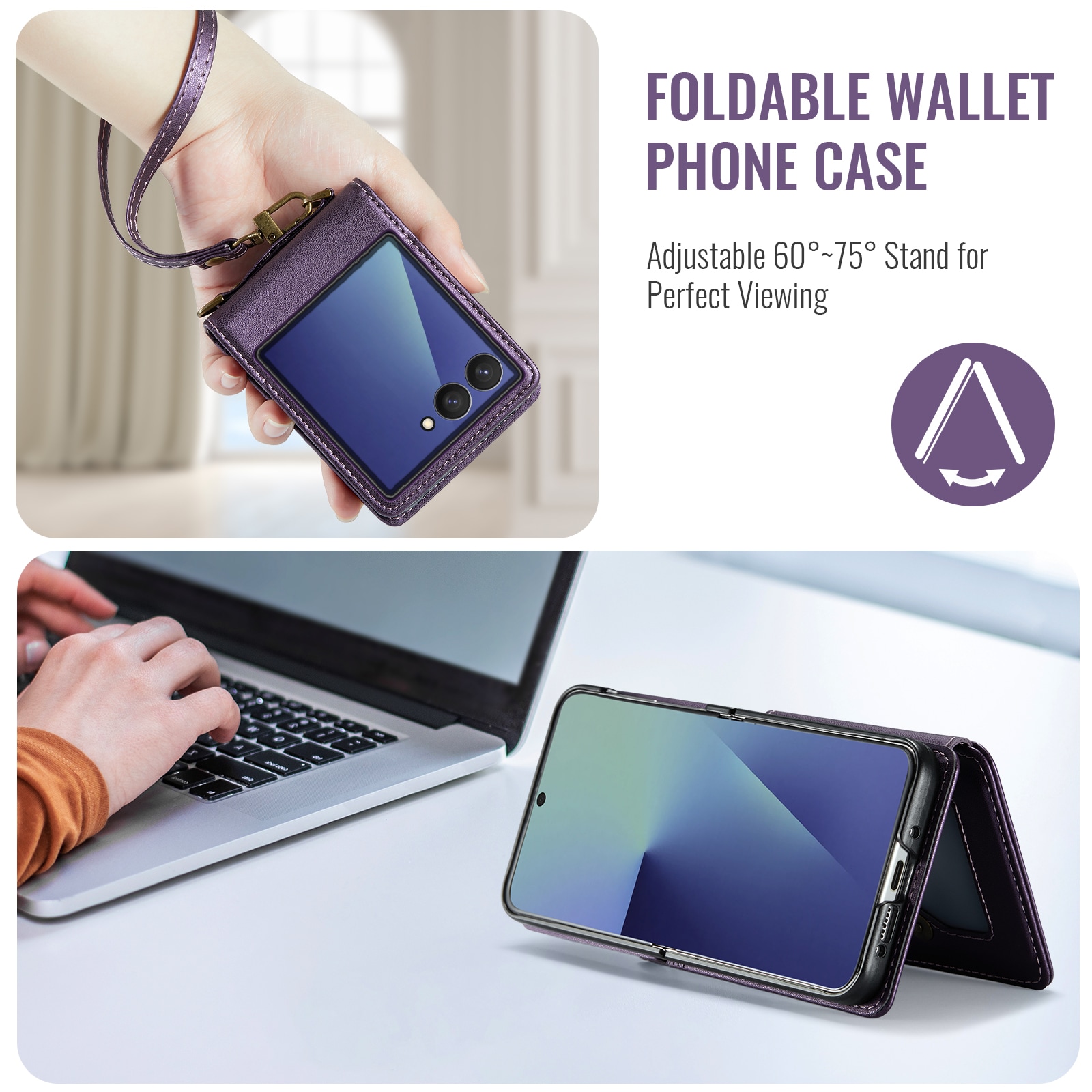 Samsung Galaxy Z Flip 7 Cover med indbygget pung og RFID-beskyttelse Lilla