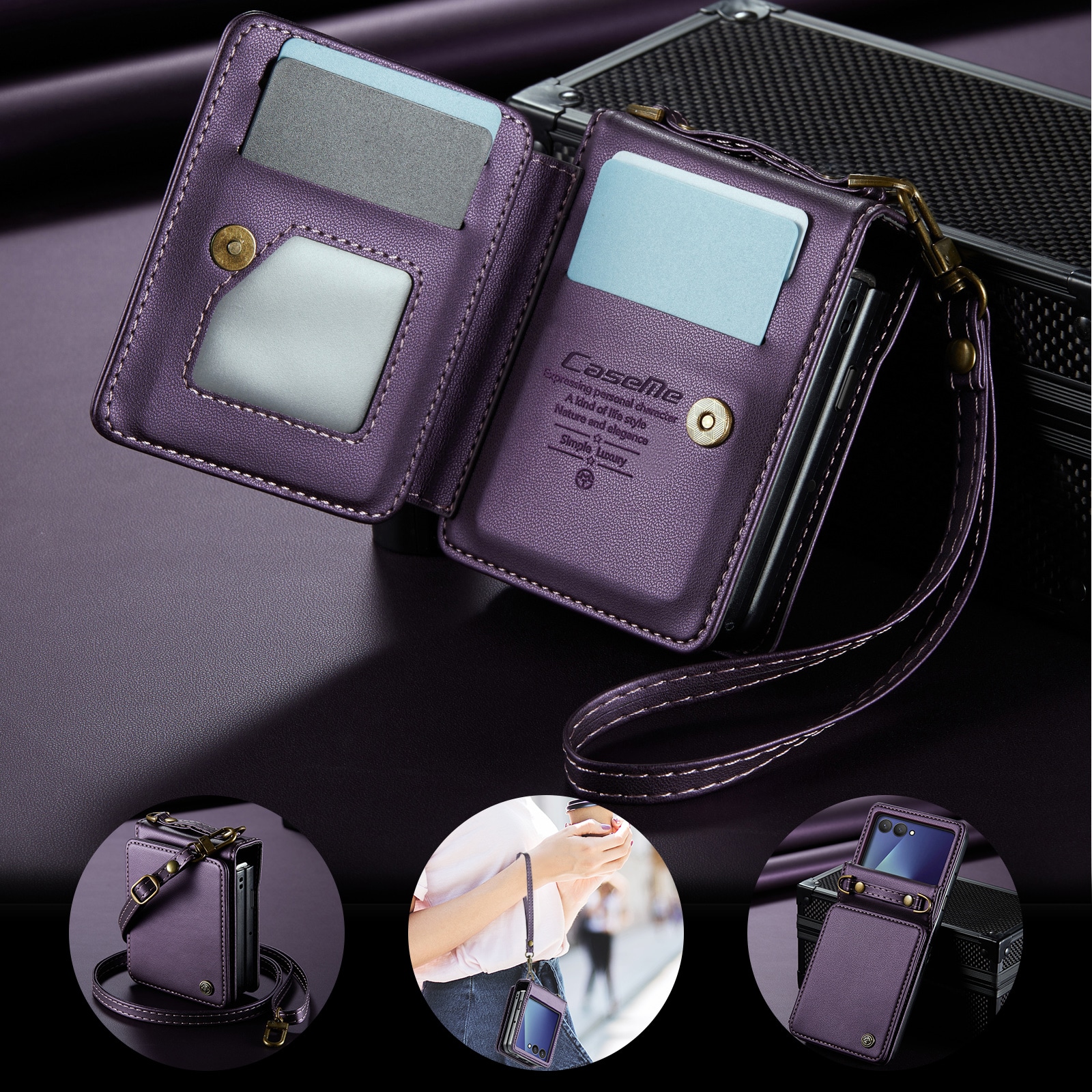 Samsung Galaxy Z Flip 7 Cover med indbygget pung og RFID-beskyttelse Lilla